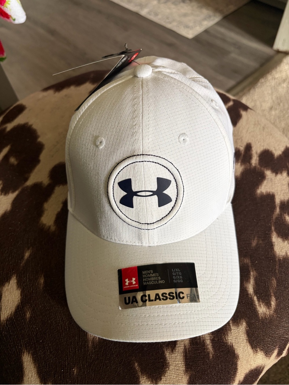 Under Armour White Hat with Navy Logo - Classic UA Patch